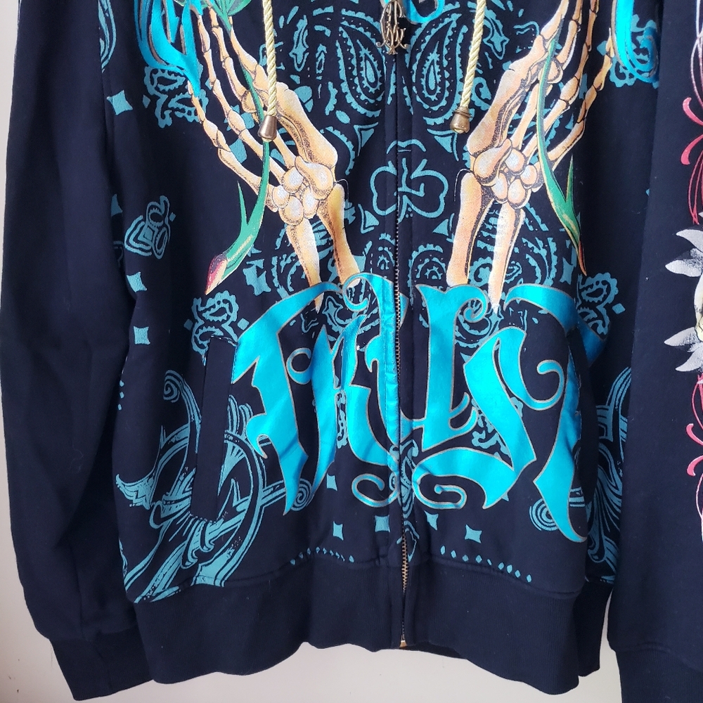 Vintage Christian Audigier Black Skull Zipper Hoodie - Picture 5 of 16